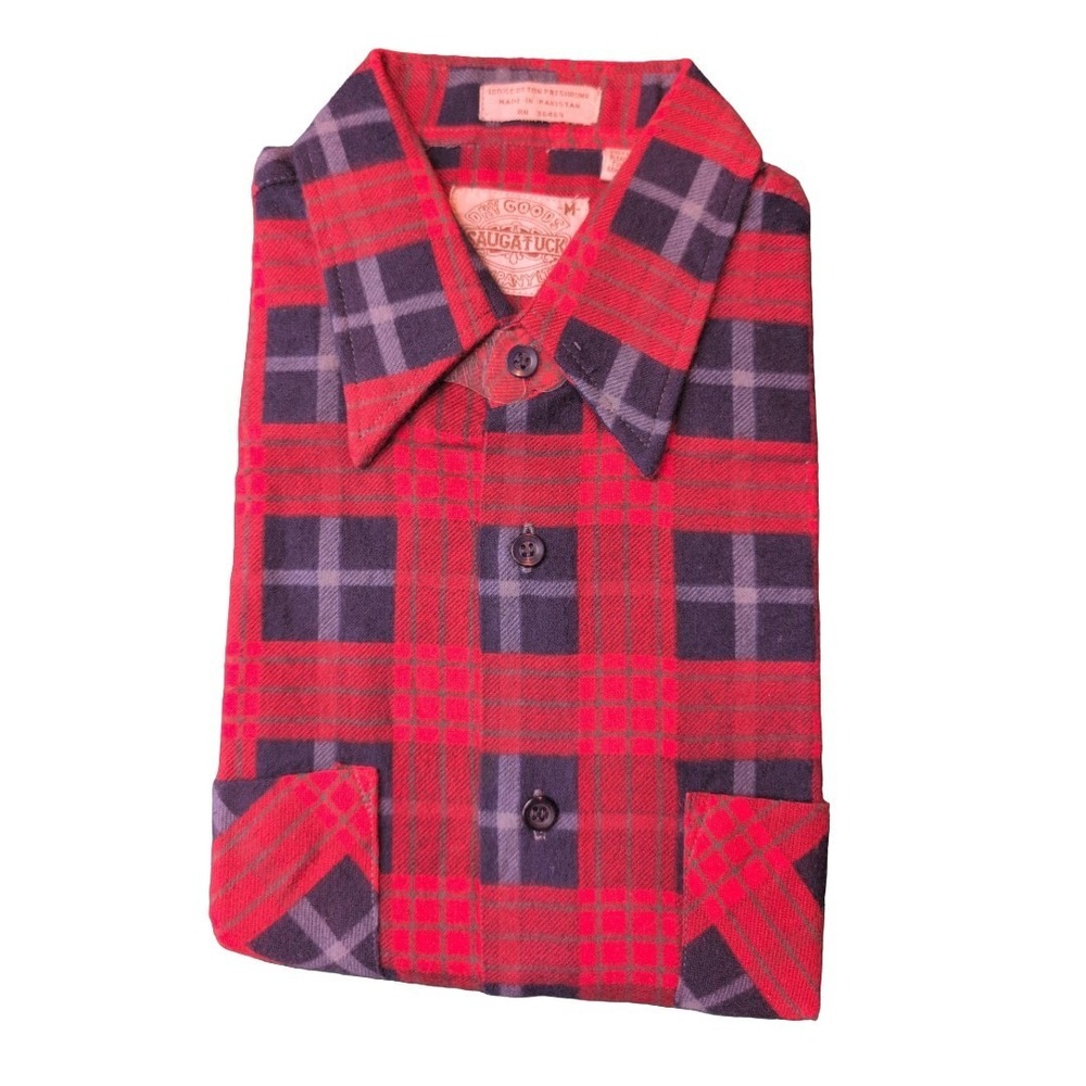 Saugatuck Dry Goods Vintage Men's 100% Cotton‎ Flannel Red Blue Large NWT *Flaw*